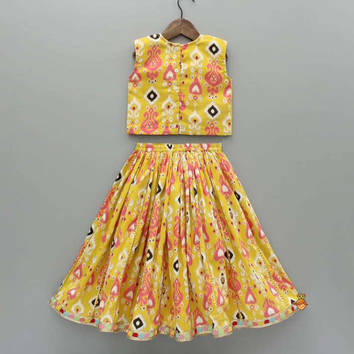 Sale Printed Yellow Top And Pleated Lehenga Ethnic Wear | Lehengas & Ghagras