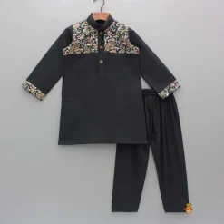 Best Printed Yoke Black Kurta And Pyjama BOY Twinning Sets | Indian Ethnic Wear