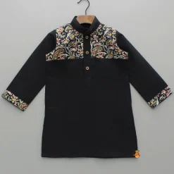 Best Printed Yoke Black Kurta And Pyjama BOY Twinning Sets | Indian Ethnic Wear