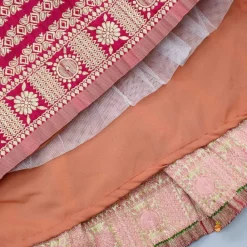 Hot Puff Sleeves Peach Embroidered Drape Top And Pleated Lehenga Ethnic Wear | Lehengas & Ghagras