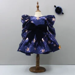 Discount Puffed Sleeves Sequined Blue Dress With Head Band Dresses & Sets | Dresses