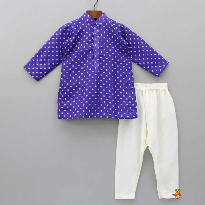 Sale Purple Bandhani Printed Open Jacket And Kurta With Churidar BOY Indian Ethnic Wear | Ethnic Sets
