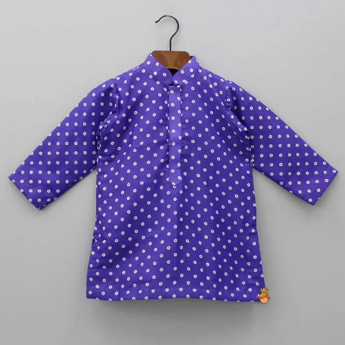 Sale Purple Bandhani Printed Open Jacket And Kurta With Churidar BOY Indian Ethnic Wear | Ethnic Sets