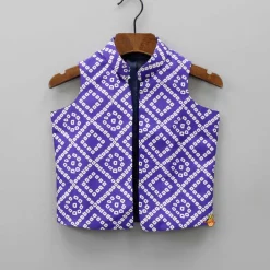 Sale Purple Bandhani Printed Open Jacket And Kurta With Churidar BOY Indian Ethnic Wear | Ethnic Sets