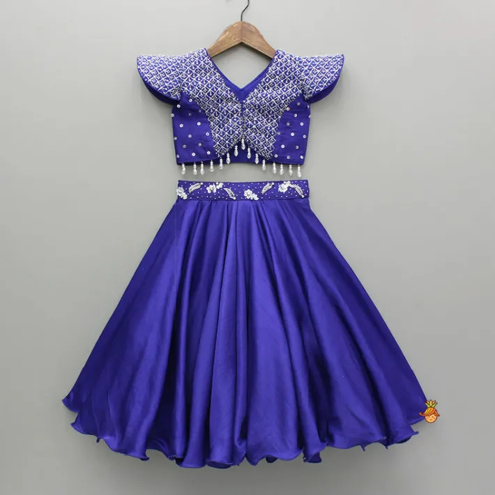 Online Purple Beaded Sequin Embellished Top With Flared Lehenga Ethnic Wear | Lehengas & Ghagras