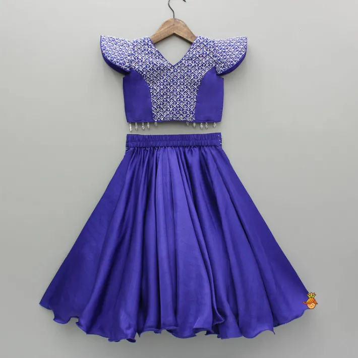 Online Purple Beaded Sequin Embellished Top With Flared Lehenga Ethnic Wear | Lehengas & Ghagras