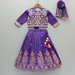 Discount Purple Chanderi Embroidered Top And Lehenga With Dupatta Ethnic Wear | Lehengas & Ghagras