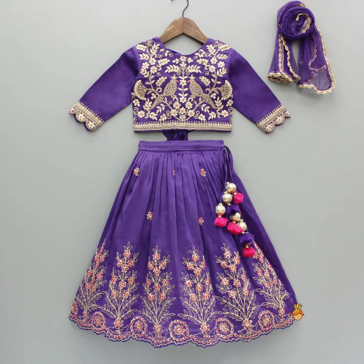 Discount Purple Chanderi Embroidered Top And Lehenga With Dupatta Ethnic Wear | Lehengas & Ghagras
