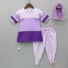 Online Purple Colour Blocked Lace Work Kurti With Dhoti And Net Dupatta Ethnic Wear | Dhotis & Patialas