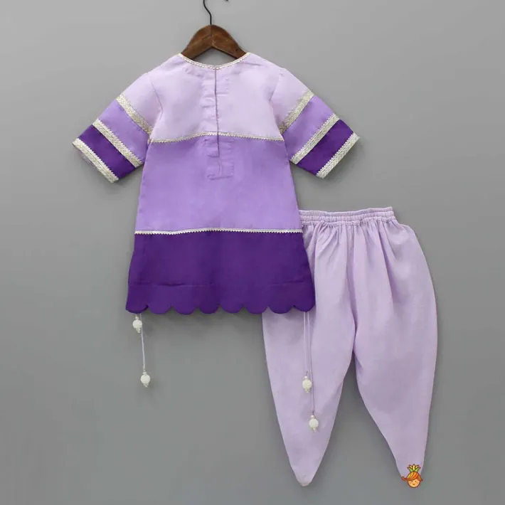 Online Purple Colour Blocked Lace Work Kurti With Dhoti And Net Dupatta Ethnic Wear | Dhotis & Patialas