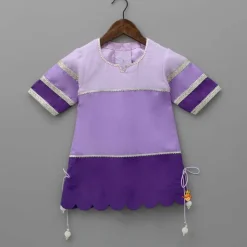 Online Purple Colour Blocked Lace Work Kurti With Dhoti And Net Dupatta Ethnic Wear | Dhotis & Patialas