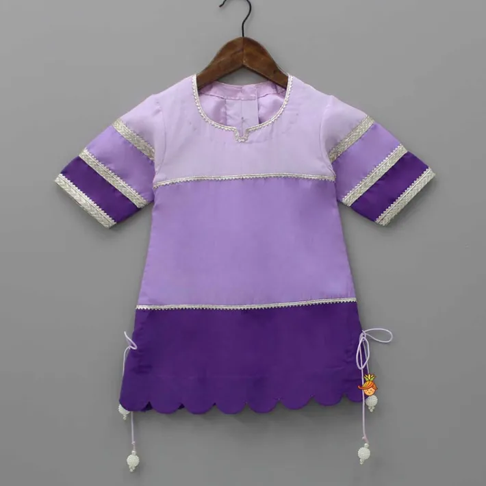 Online Purple Colour Blocked Lace Work Kurti With Dhoti And Net Dupatta Ethnic Wear | Dhotis & Patialas
