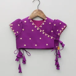Discount Purple Embroidered Front Overlap Top With Lehenga And Dupatta Ethnic Wear | Lehengas & Ghagras