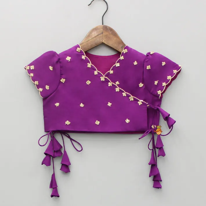 Discount Purple Embroidered Front Overlap Top With Lehenga And Dupatta Ethnic Wear | Lehengas & Ghagras