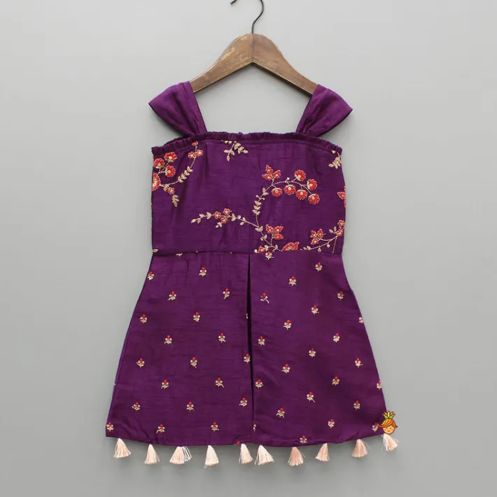 Outlet Purple Embroidered Kurti With Palazzo And Dupatta Ethnic Wear | Palazzos & Shararas