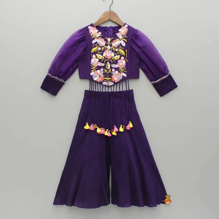 Fashion Purple Embroidered Top And Flared Palazzo Ethnic Wear | Palazzos & Shararas