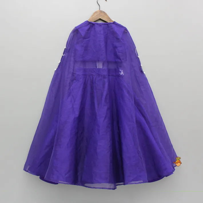 Best Purple Embroidered Top And Lehenga With Long Embellished Cape Ethnic Wear | Lehengas & Ghagras