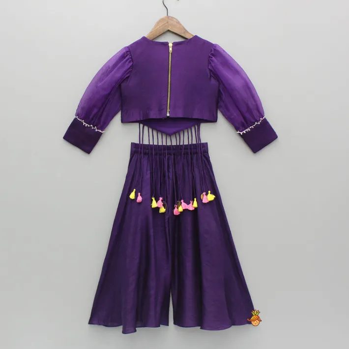 Fashion Purple Embroidered Top And Flared Palazzo Ethnic Wear | Palazzos & Shararas