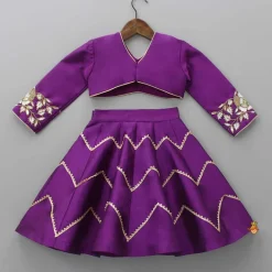 Online Purple Embroidered Top And Lehenga With Matching Net Dupatta Ethnic Wear | Lehengas & Ghagras