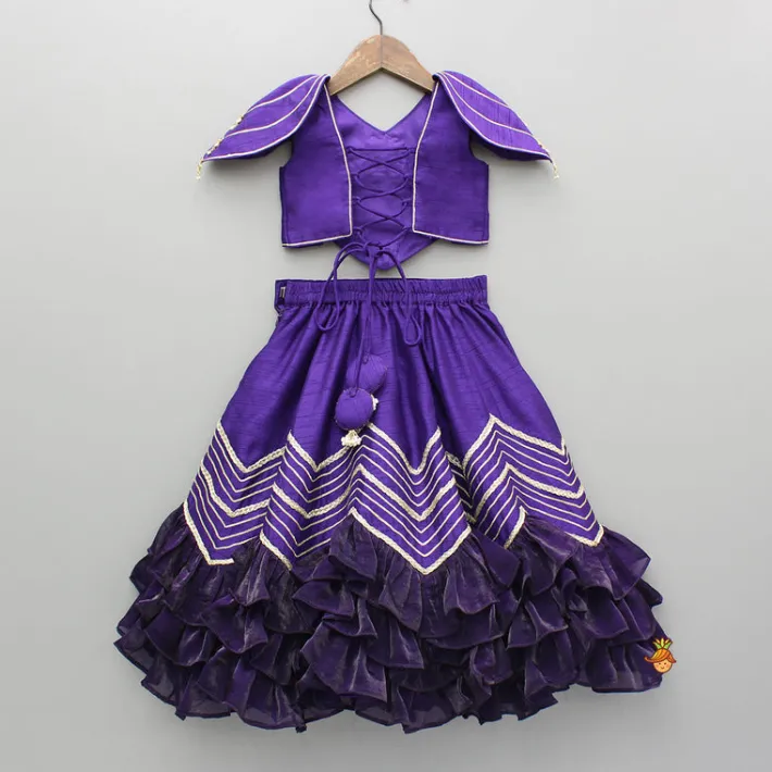 Best Purple Embroidered Top And Lehenga With Attached Pouch And Dupatta Ethnic Wear | Lehengas & Ghagras