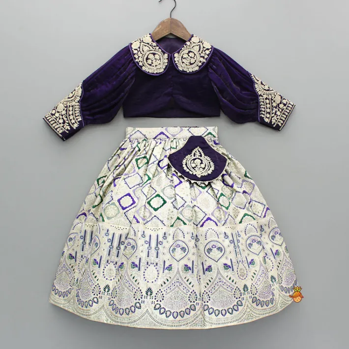 New Purple Embroidered Top And Lehenga With Pouch And Dupatta Ethnic Wear | Lehengas & Ghagras