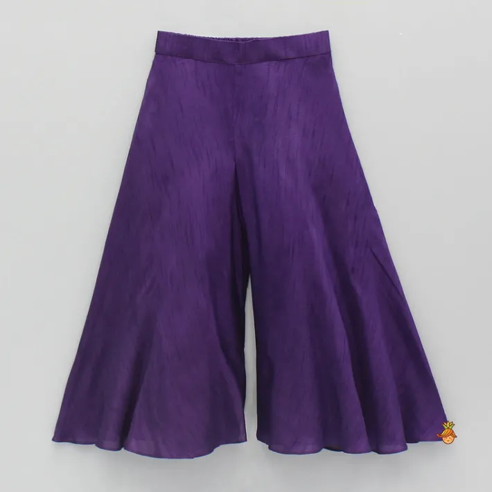 Fashion Purple Embroidered Top And Flared Palazzo Ethnic Wear | Palazzos & Shararas