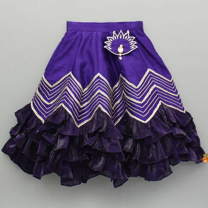 Best Purple Embroidered Top And Lehenga With Attached Pouch And Dupatta Ethnic Wear | Lehengas & Ghagras