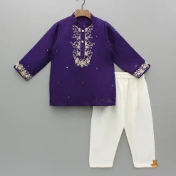 Outlet Purple Faux Mirror Work Kurta With Pyjama BOY Twinning Sets | Indian Ethnic Wear