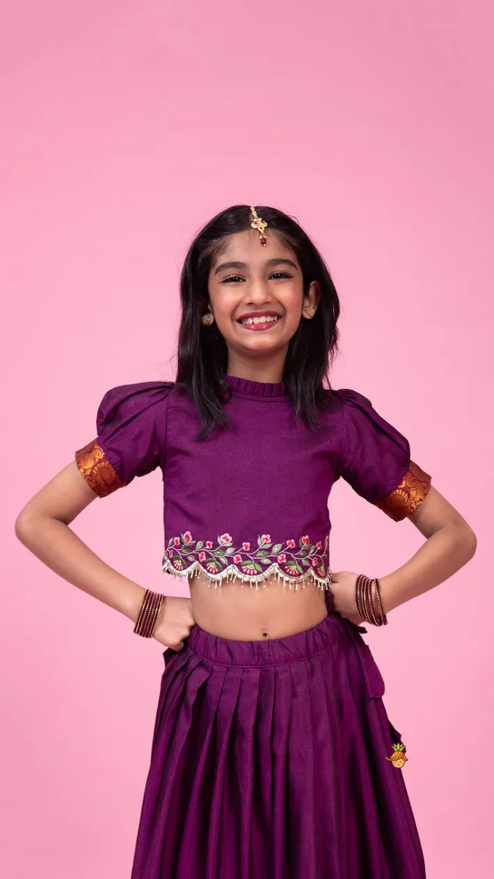 Clearance Purple Floral Embroidered Top And Pleated Lehenga Ethnic Wear | Lehengas & Ghagras