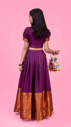 Clearance Purple Floral Embroidered Top And Pleated Lehenga Ethnic Wear | Lehengas & Ghagras