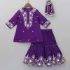 Discount Purple Front Placket Kurti And Pleated Sharara With Net Dupatta Ethnic Wear | Palazzos & Shararas