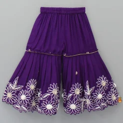 Discount Purple Front Placket Kurti And Pleated Sharara With Net Dupatta Ethnic Wear | Palazzos & Shararas