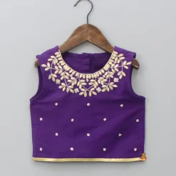 Hot Purple Gota Lace Embroidered Top With Floral Printed Lehenga And Dupatta Ethnic Wear | Lehengas & Ghagras
