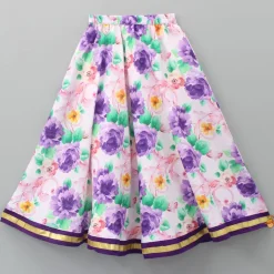 Hot Purple Gota Lace Embroidered Top With Floral Printed Lehenga And Dupatta Ethnic Wear | Lehengas & Ghagras