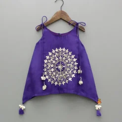 New Purple Gota Work Embroidered Stylish Flared Top With Palazzo Ethnic Wear | Palazzos & Shararas