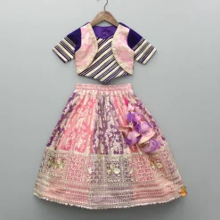 Clearance Purple Gota Work Top And Dual Tone Embroidered Lehenga With Dupatta Ethnic Wear | Lehengas & Ghagras