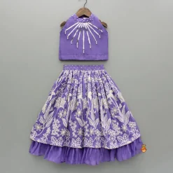Discount Purple Halter Neck Top And Thread Embroidered Lehenga Ethnic Wear | Lehengas & Ghagras