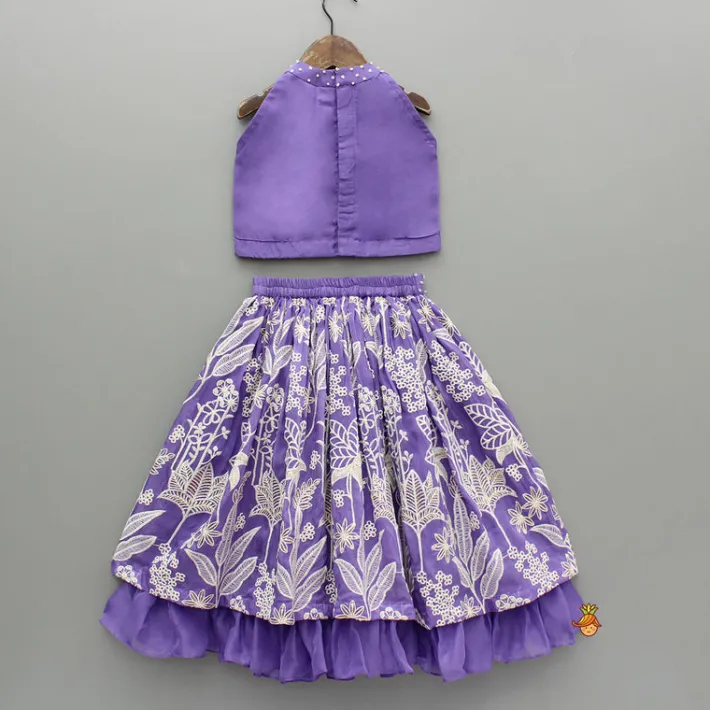 Discount Purple Halter Neck Top And Thread Embroidered Lehenga Ethnic Wear | Lehengas & Ghagras
