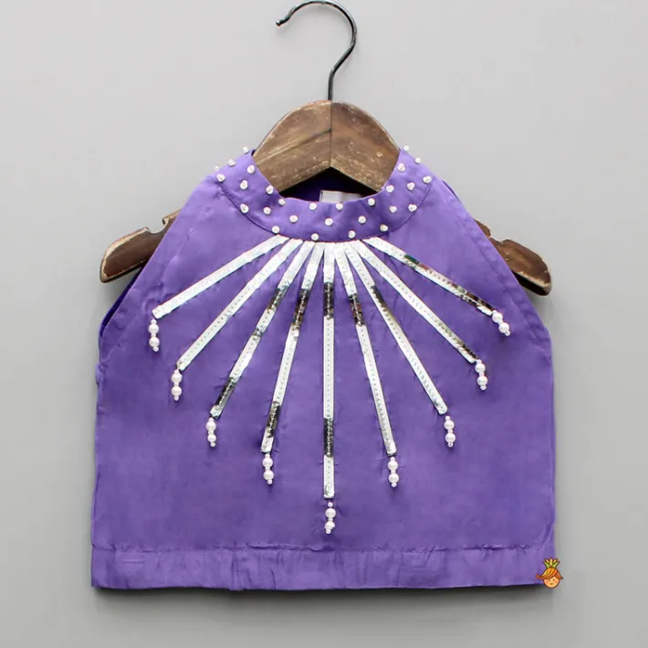Discount Purple Halter Neck Top And Thread Embroidered Lehenga Ethnic Wear | Lehengas & Ghagras