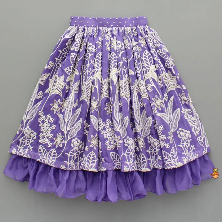 Discount Purple Halter Neck Top And Thread Embroidered Lehenga Ethnic Wear | Lehengas & Ghagras