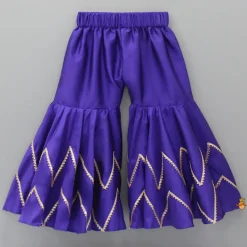 Sale Purple Hand Embroidered Kurti With Sharara And Net Dupatta Ethnic Wear | Palazzos & Shararas