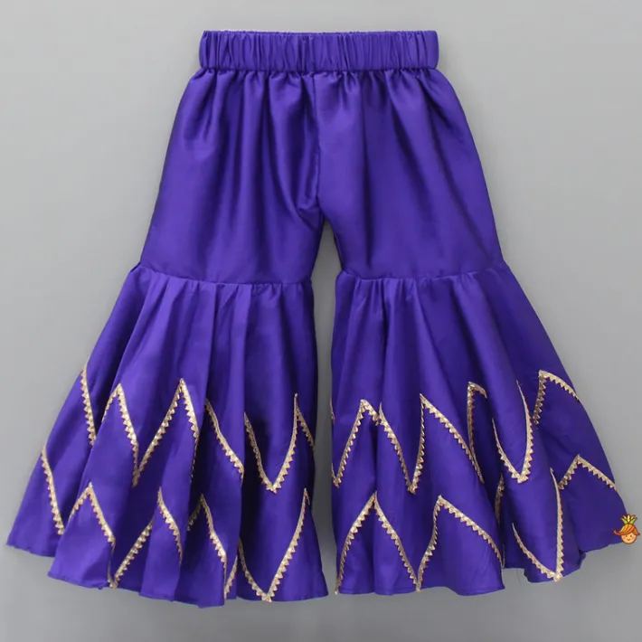 Sale Purple Hand Embroidered Kurti With Sharara And Net Dupatta Ethnic Wear | Palazzos & Shararas