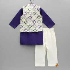 Fashion Purple Kurta And Brocade Jacket With Pant BOY Indian Ethnic Wear | Ethnic Sets