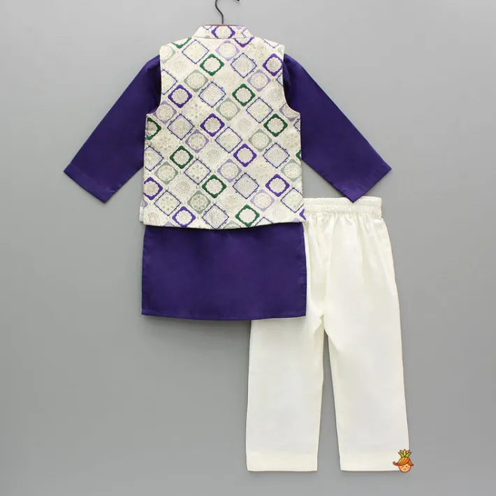 Fashion Purple Kurta And Brocade Jacket With Pant BOY Indian Ethnic Wear | Ethnic Sets