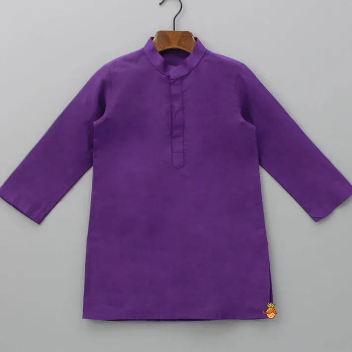 Clearance Purple Kurta And Floral Printed Jacket With Pyjama BOY Twinning Sets | Indian Ethnic Wear