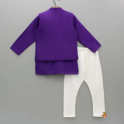 Sale Purple Kurta With Bird Embroidered Jacket And Pyjama BOY Indian Ethnic Wear | Ethnic Sets