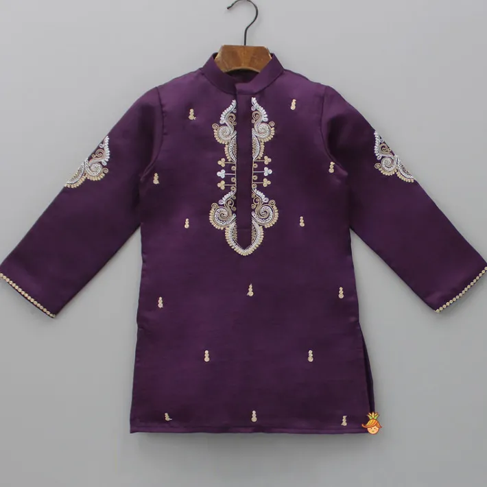 Sale Purple Kurta With Dori Embroidery And Pyjama BOY Indian Ethnic Wear | Ethnic Sets