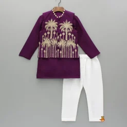Best Purple Kurta With Embroidered Jacket And Pyjama BOY Indian Ethnic Wear | Ethnic Sets