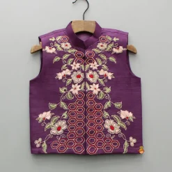 Best Purple Kurta With Embroidered Jacket And Pyjama BOY Indian Ethnic Wear | Ethnic Sets