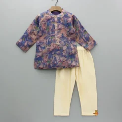 Sale Purple Multicolour Printed Kurta With Embroidered Jacket And Pyjama BOY Indian Ethnic Wear | Ethnic Sets